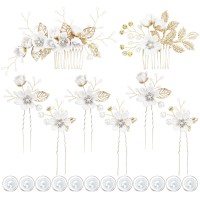 Insowni 20 Pack White Dusty Pink Blue U Shape Flower Shape Pearl Spiral Hair Combs Hair Bridal Accessories