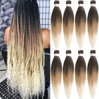 Unionbeauty Pre Streched Braiding Hair 30 Inch 8 Packs Ombre Brown Blonde Long Brading Hair Soft Yaki Texture Easy Braid Hair Fo