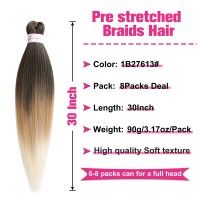 Unionbeauty Pre Streched Braiding Hair 30 Inch 8 Packs Ombre Brown Blonde Long Brading Hair Soft Yaki Texture Easy Braid Hair Fo