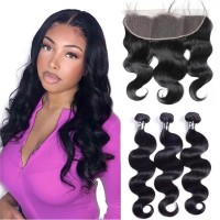 Cheeon Body Wave Bundles With Lace Frontal 14 16 1812 Frontal Human Hair 3 Bundles With 13X4 Lace Closure Frontal 100 Unproc