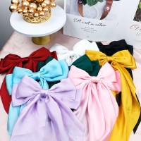 4 Pieces Silky Satin Hair Bows Ribbon Hair Barrettes Clip Large Bow Hair Slides Metal Clips French Barrette Long Tail Hair Acces