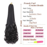 Ruiyok 24 Inch 9 Packs French Curl Crochet Braids Ombre Red Bohemian Goddess Box Braids Burgundy Crochet Hair Pre Looped Wavy Bo