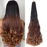 Ruiyok 9 Packs Ombre Brown French Curl Crochet Braids 24 Inch Boho Box Braids Crochet Braids With Curly Ends Synthetic Goddess B