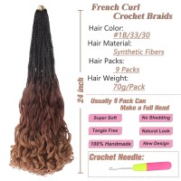 Ruiyok 9 Packs Ombre Brown French Curl Crochet Braids 24 Inch Boho Box Braids Crochet Braids With Curly Ends Synthetic Goddess B