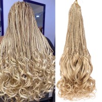 Ruiyok 9 Packs 24 Inch French Curl Crochet Braids Mix Blonde Goddess Box Braids With Curly Ends Synthetic Pre Looped Crochet Hai