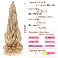 Ruiyok 9 Packs 24 Inch French Curl Crochet Braids Mix Blonde Goddess Box Braids With Curly Ends Synthetic Pre Looped Crochet Hai