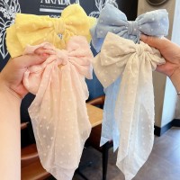 Salocy Large Hair Bows For Women4 Pcs Big Bow Clips For Girls French Barrette Bowknot With Long Tail For Women Pinkbluewhite