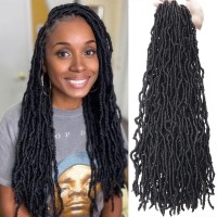 9Packs Nu Locs Crochet Hair Braids Long Soft Locs 24Inch Crochet Hair Prelooped Goddess Locs Curly Wave Synthetic Hair For Blac