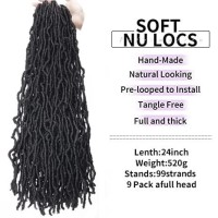 9Packs Nu Locs Crochet Hair Braids Long Soft Locs 24Inch Crochet Hair Prelooped Goddess Locs Curly Wave Synthetic Hair For Blac