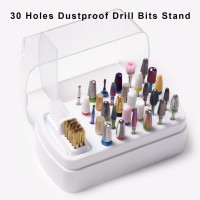 Lxiangn 2 In 1 Nail Drill Bits Holder Nail Drill Bits Cleaning Brush Case30 Holes Dustproof Nail Art Drill Bits Stand Display