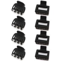 Atoden Small Black Clips 8Pcs Cute 2 Square And 15 Double Row Teeth Matte Medium Mini Claw Clips For Thick Thin Fine Hair