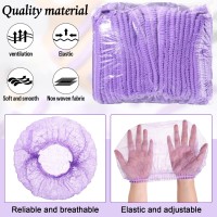 100 Pieces Hair Caps 21 Inch Nonwoven Caps Hair Net Elastic Cap Head Hair Cover Hats For Cosmetics Beauty Salon Purple