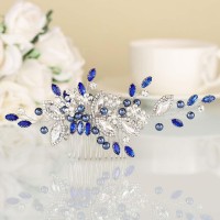 Casdre Crystal Bride Wedding Hair Comb Pearl Bridal Hair Piece Rhinestone Hair Accessories For Women And Girls D Blue