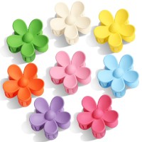 Tyfthui 8 Pieces Matte Daisy Hair Claw Clips 8 Colors Cute Nonslip Strong Clips For Thick Thin Hair Womens Hair Accessorie