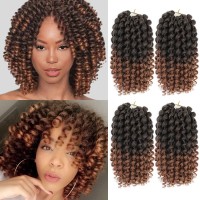 Getmaige Short Jamaican Bounce Curly Crochet Hair Extensions Synthetic 4Packslot Ombre Brown Ocean Wave Crochet Braids For Blac