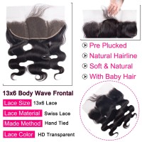 Lemoda 13X6 Frontal 16 Inch Body Wave Hd Transparent Lace Frontals 12A Brazilian Virgin Human Hair Lace Frontal Closure Natural