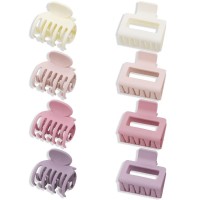 Atoden Pink Hair Accessories 8 Pcs 2 Square Claw Clips 15 Double Row Jaw Clips For Thick Thin Hair For Women Girls