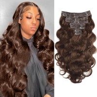 Goulus Body Wave Clip In Hair Extensions For Black Women Chocolate Brown 8Pcs Clip In Hair Extensions Real Human Hair With 18 Cl