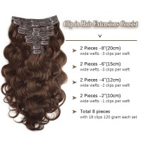 Goulus Body Wave Clip In Hair Extensions For Black Women Chocolate Brown 8Pcs Clip In Hair Extensions Real Human Hair With 18 Cl