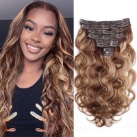 Goulus Body Wave Clip In Hair Extensions For Black Women Chocolate Brown To Caramel Blonde 8Pcs Clip In Hair Extensions Real Hum