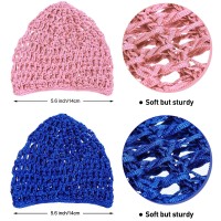 Geyoga 2 Pieces Mesh Crochet Hair Net Rayon Knit Snood Hat Cover Crocheted Sleep Cap For Women Pink Blue