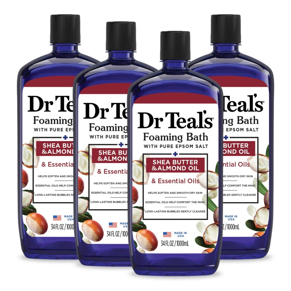 Dr Teals Foaming Bath With Pure Epsom Salt Shea Butter Almond 34 Fl Oz Pack Of 4 Packaging May Vary