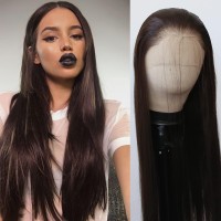 Btwtry Dark Brown Synthetic Lace Front Wig Long Straight Chocolate Brown Lace Front Synthetic Wig Pre Plucked Natural Hairline G