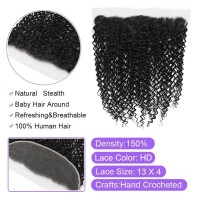 Curly Frontal Closure 13X4 Ear To Ear Hd Transparent Lace Frontal Jerry Curly 12A Brazilian Virgin Human Hair Extensions Frontal