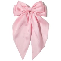 Furling Pompoms Hair Bow Clip 1Pc Big Pink Satin Longtail Alligator Clips Hair Ribbon Bows Barrette For Women