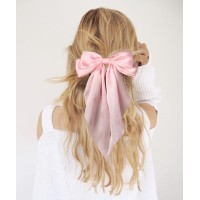 Furling Pompoms Hair Bow Clip 1Pc Big Pink Satin Longtail Alligator Clips Hair Ribbon Bows Barrette For Women