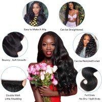 Body Wave Bundles Human Hair With Frontal16 18 20 14Free Part 100 Natural Human Hair Extensions 13X4 Hd Transparent Lace F