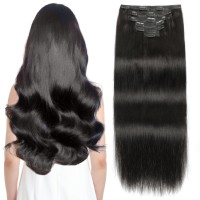 Sisily Clip In Hair Extensions Real Human Hair 20 Inch 160G 7Pcs Human Hair Clip In Hair Extensions Natural Black Hair Extensi