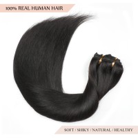 Sisily Clip In Hair Extensions Real Human Hair 20 Inch 160G 7Pcs Human Hair Clip In Hair Extensions Natural Black Hair Extensi