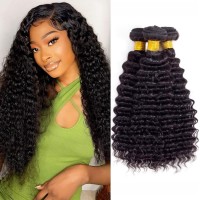 Deep Wave Human Hair Bundles 10A Brazilian Virgin Human Hair Bundles 16 18 20 Inch Wet And Wavy Curly Bundles Human Hair Extensi