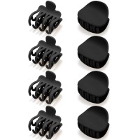 Atoden Black Small Double Row Matte Hair Claws 8 Pcs Round Jaw Clips With Teeth For Thick Fine Short Hair Cute Accessories