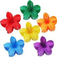 Sisiaipu Hawaiian Flower Hair Clips For Women 6 Pack Flower Hair Claw Clips Plumeria Claw Clips For Thin Hair Large Claw Clips F