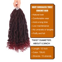 Burgundy Senegalese Twist Crochet Hair 12 Inch 8 Packs Kinky Twist Crochet Hair Pre Looped Senegal Twists Crochet Braids With Cu