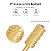 Melodysusie Crystal Top Red Heart Shape Nail Drill Bits 332 Large Barrel Carbide Bits Suitable For Manicure Pedicure Cuticl