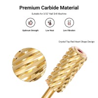 Melodysusie Crystal Top Red Heart Shape Nail Drill Bits 332 Large Barrel Carbide Bits Suitable For Manicure Pedicure Cuticl