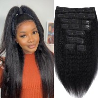 Kinky Straight Clip In Hair Extensions Real Human Hair For Black Women Full Head 8A Brazilian Real Hair Yaki Human Hair Clip Ins