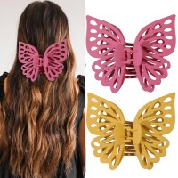 Seneeel Extra Large 551 Inch Nonslip Matte Butterfly Hair Clips 2 Count For Thick Thin Hair Cute Hair Clip For Women Bean P