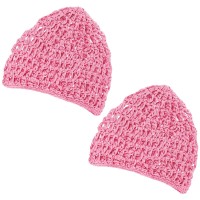 Geyoga 2 Pieces Mesh Crochet Hair Net Rayon Knit Snood Hat Cover Crocheted Sleep Cap For Women Pink