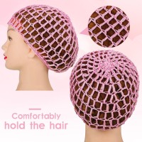 Geyoga 2 Pieces Mesh Crochet Hair Net Rayon Knit Snood Hat Cover Crocheted Sleep Cap For Women Pink