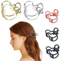 5Pcs Vintage Metal Abs Resin Hair Claw Clips Hollow Nonslip Hair Accessories For Women And Girls Mouse Ears Theme