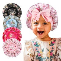 4Pcs Kids Bonnet Silk Satin Hair Bonnet For Sleeping Kids Bonnets For Girls Boys Baby Soft Wide Elastic Band Bonnets For Kids