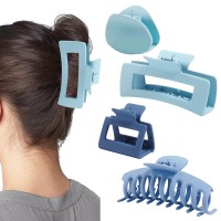 4 Pcs Blue Hair Claw Clips For Women 4 Large And 2 Medium Hair Clips Set For Thickthincurly Hair Matte Square Rectangle Banan