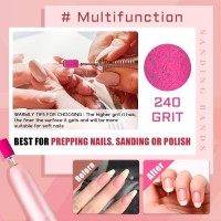 Nails Sanding Bands 240Grit Sanding Band For Nail Drill 200Pcs Pink Sanding Band 240 Grit Fine Sanding Bands With 332 Sandi