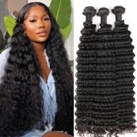 Deep Wave Bundles Human Hair Weave 3 Bundles Deep Curly Brazilian Virgin Hair Wet And Wavy Bundle 12A Grade Unprocessed Human Ha