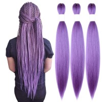 Kavsorapi Light Purple Braiding Hair 30 Inch Pre Stretched Hair Colored Long Straight Crochet Braids Yaki Texture Synthetic Hair