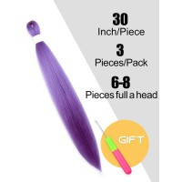 Kavsorapi Light Purple Braiding Hair 30 Inch Pre Stretched Hair Colored Long Straight Crochet Braids Yaki Texture Synthetic Hair